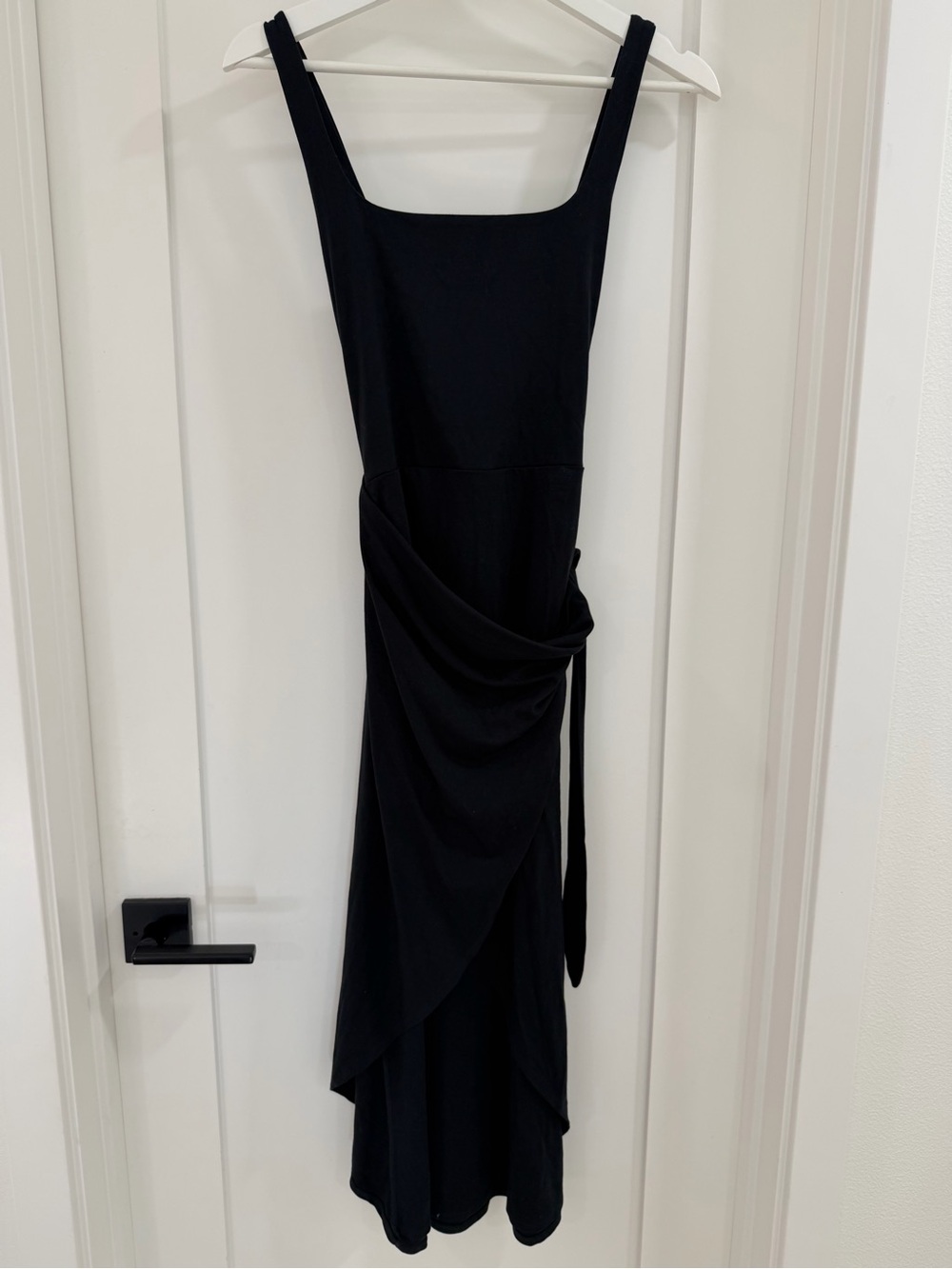 Aritzia Black Draped Midi Dress with Square Neck